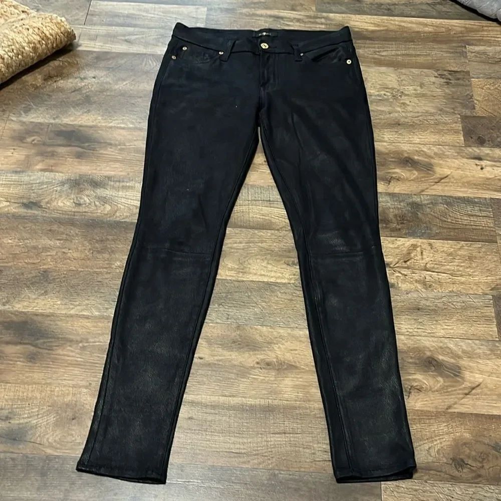 7 For All ManKind Womens Faux Leather Ankle Skinny Fit Jeans, Black, 27